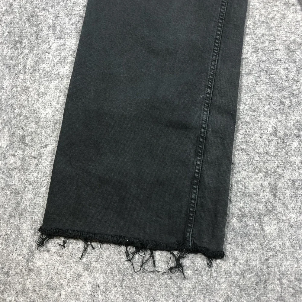 Zara Jeans Womens 4 Black Dark Wash High Rise Relaxed Wide Leg Raw Hem Denim - Picture 2 of 16
